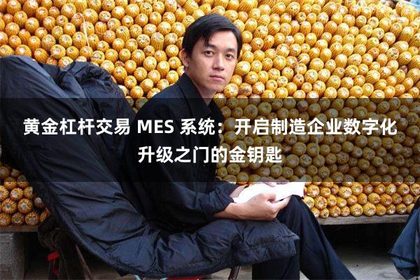 黄金杠杆交易 MES 系统：开启制造企业数字化升级之门的金钥匙