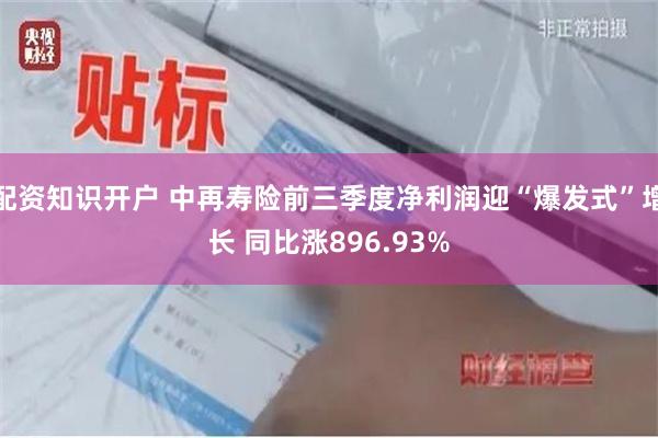 配资知识开户 中再寿险前三季度净利润迎“爆发式”增长 同比涨896.93%